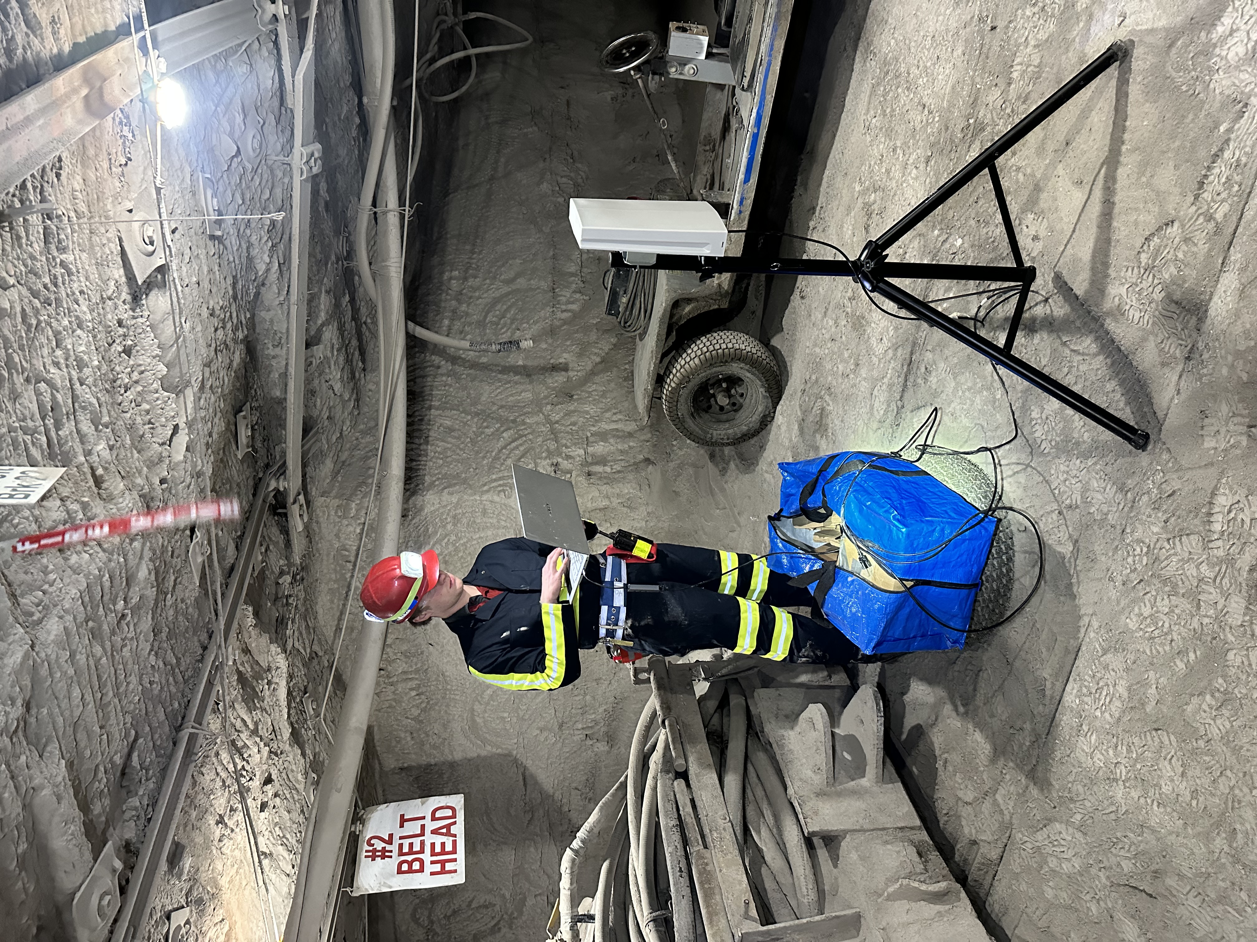 Testing laptop setup in mine