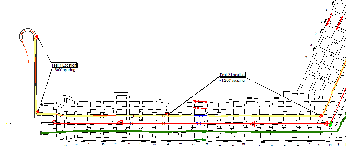 Mine map with test locations